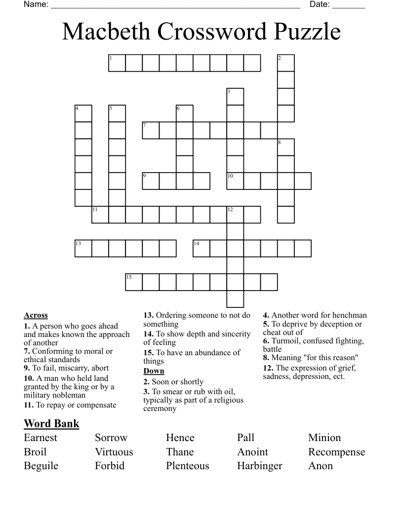 Macbeth Crossword Puzzle