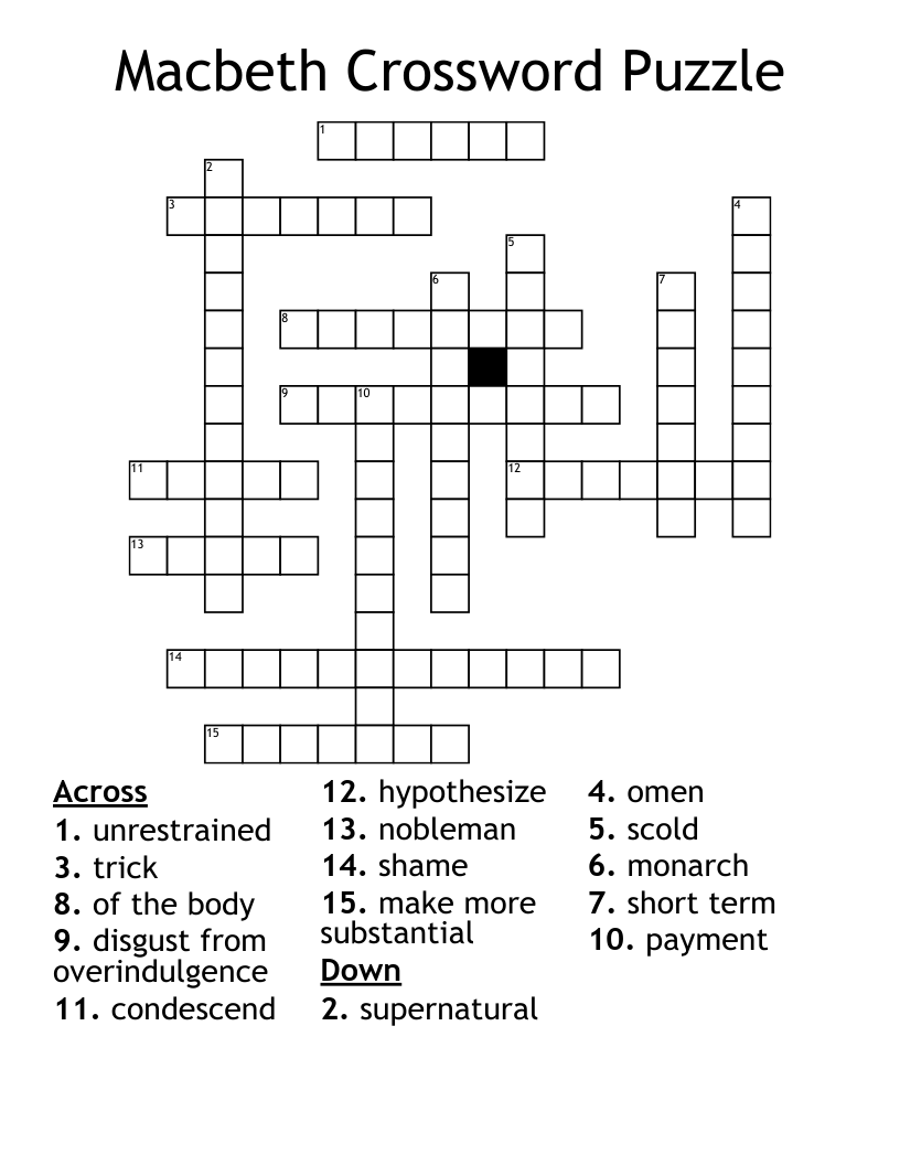 Macbeth Crossword Puzzle 