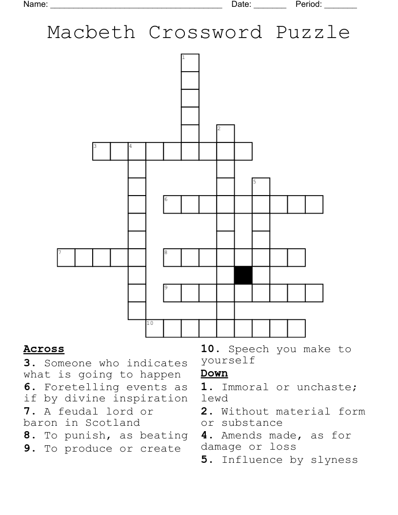 Macbeth Crossword Puzzle 