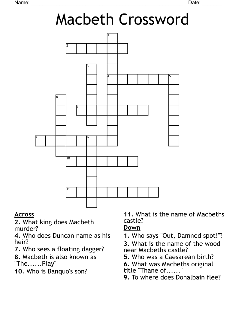 Macbeth Crossword 