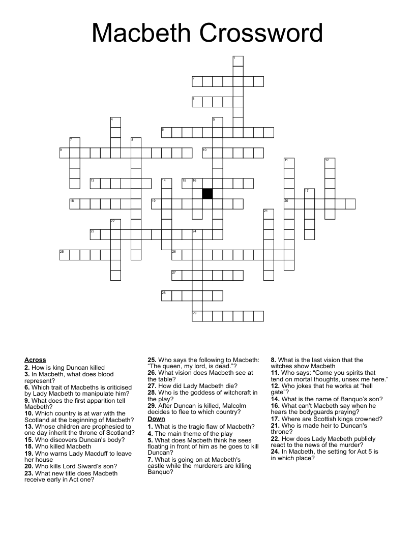 Macbeth Crossword 