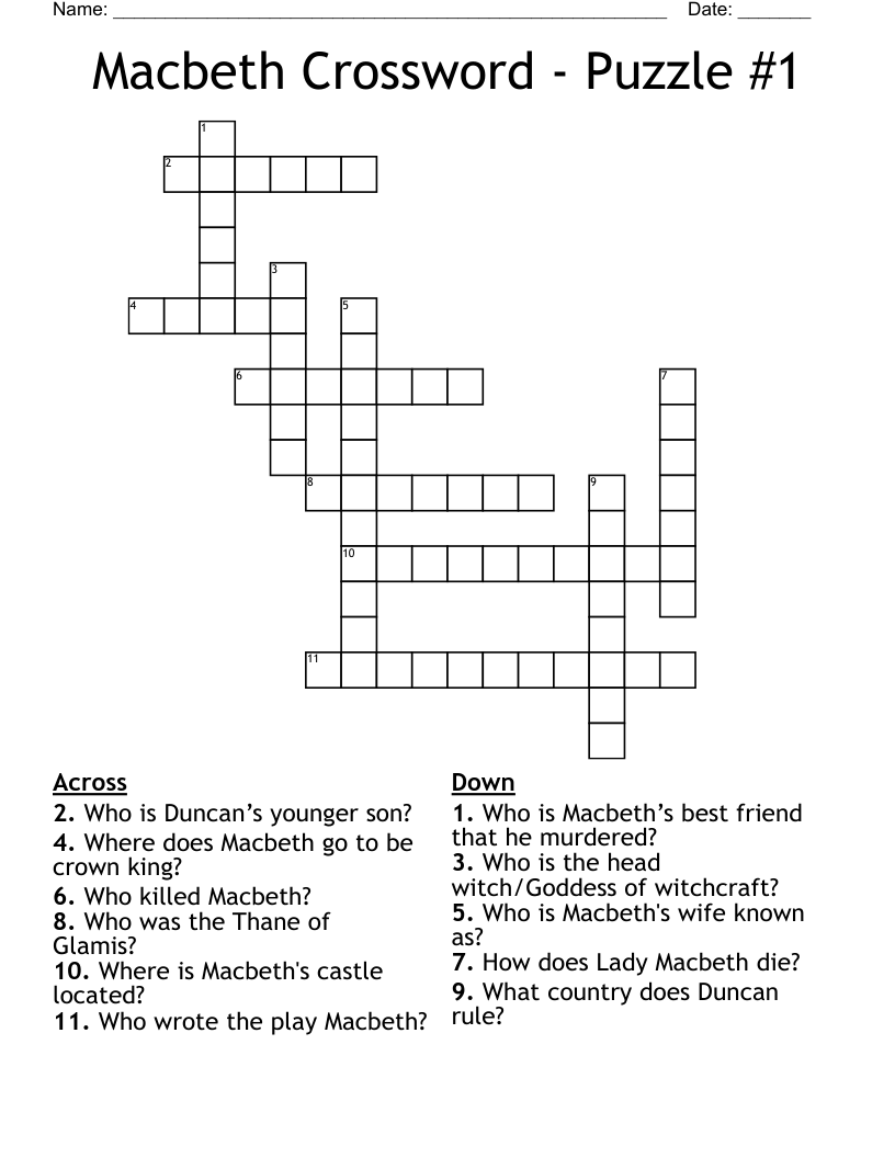 Macbeth Crossword - Puzzle #1