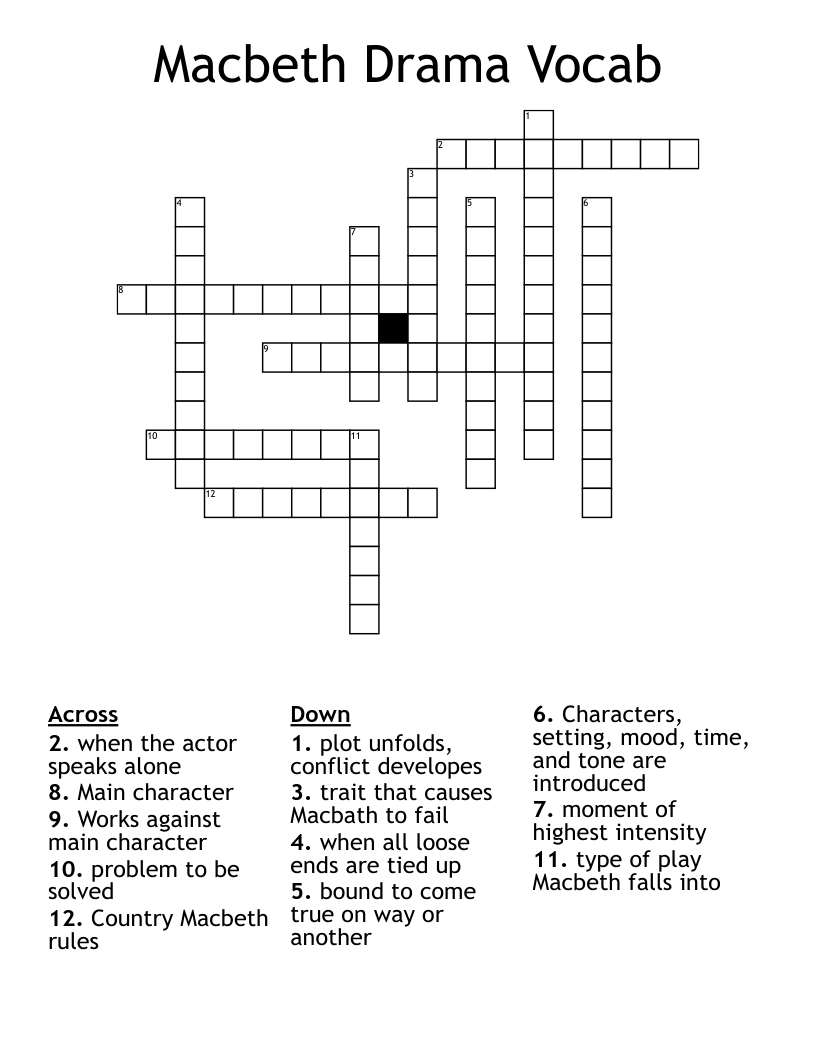 Macbeth Drama Vocab Crossword