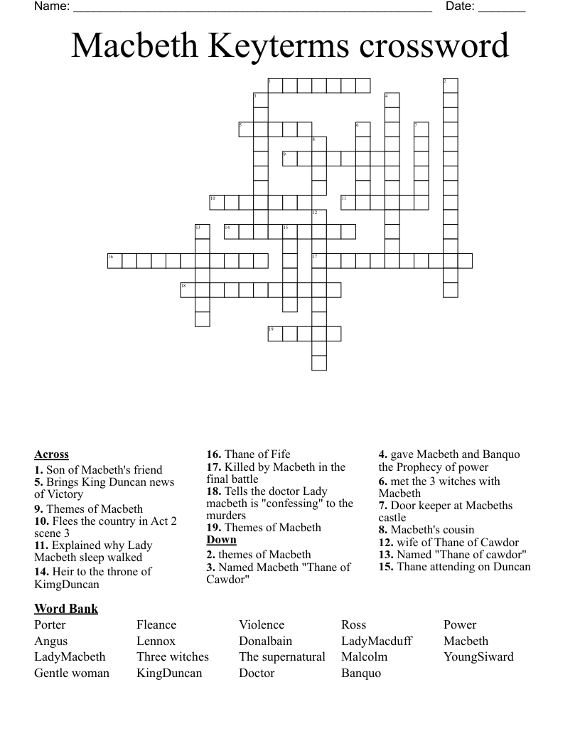 Macbeth Keyterms crossword 