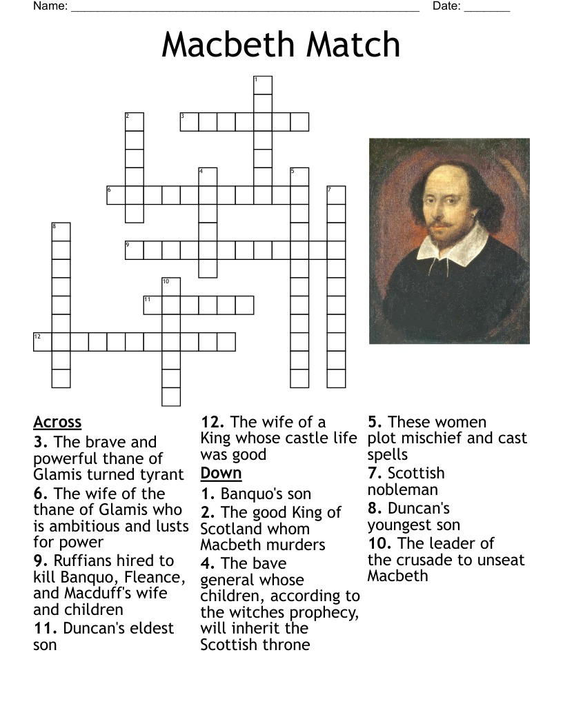 Macbeth Match Crossword