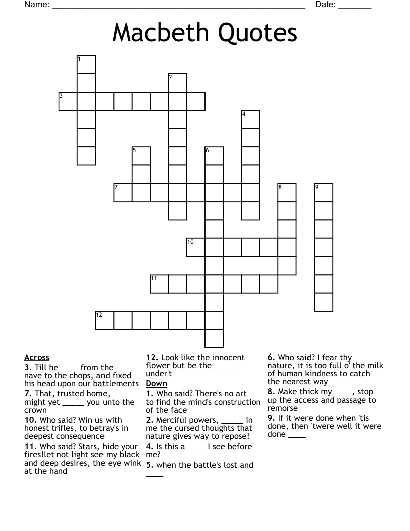 Macbeth Quotes Crossword