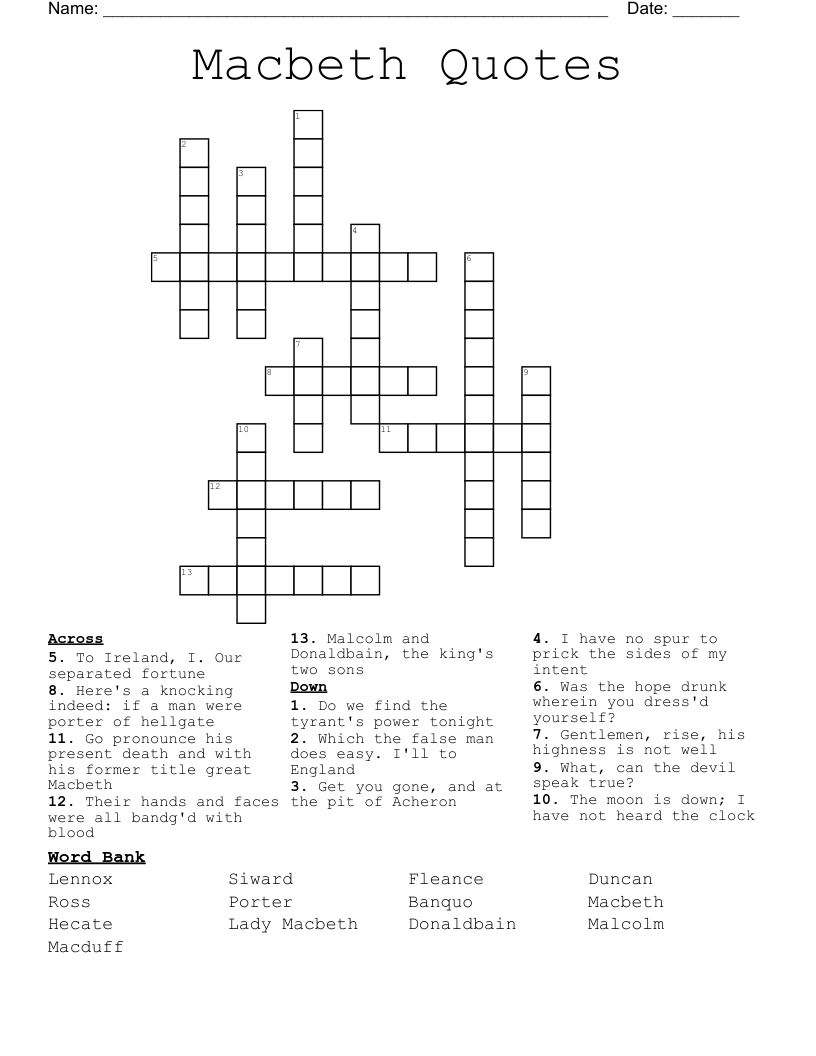 Macbeth Quotes Crossword