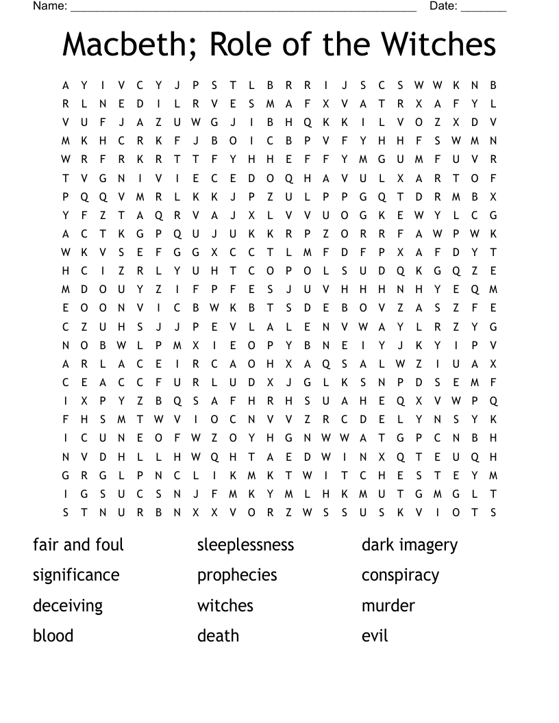 Macbeth; Role of the Witches  Word Search
