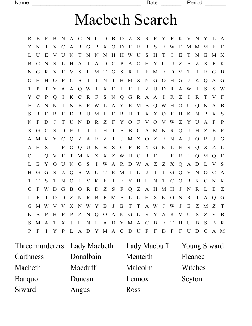 Macbeth Search Word Search