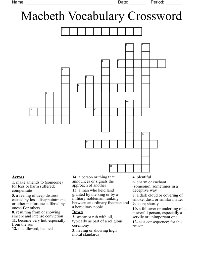 Macbeth Vocabulary Crossword