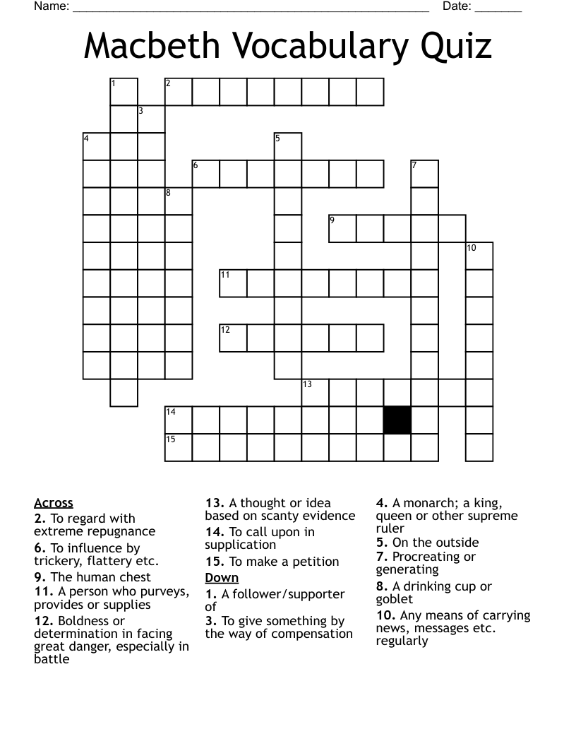 Macbeth Vocabulary Quiz  Crossword