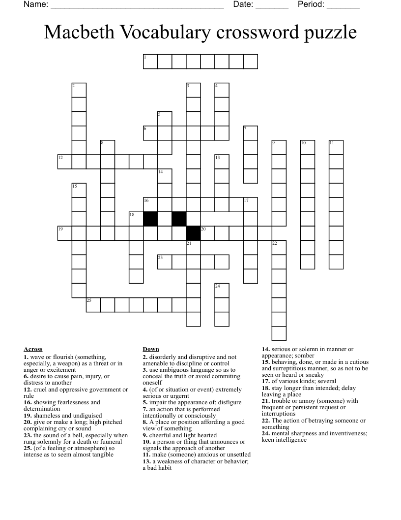 Macbeth Vocabulary crossword puzzle 