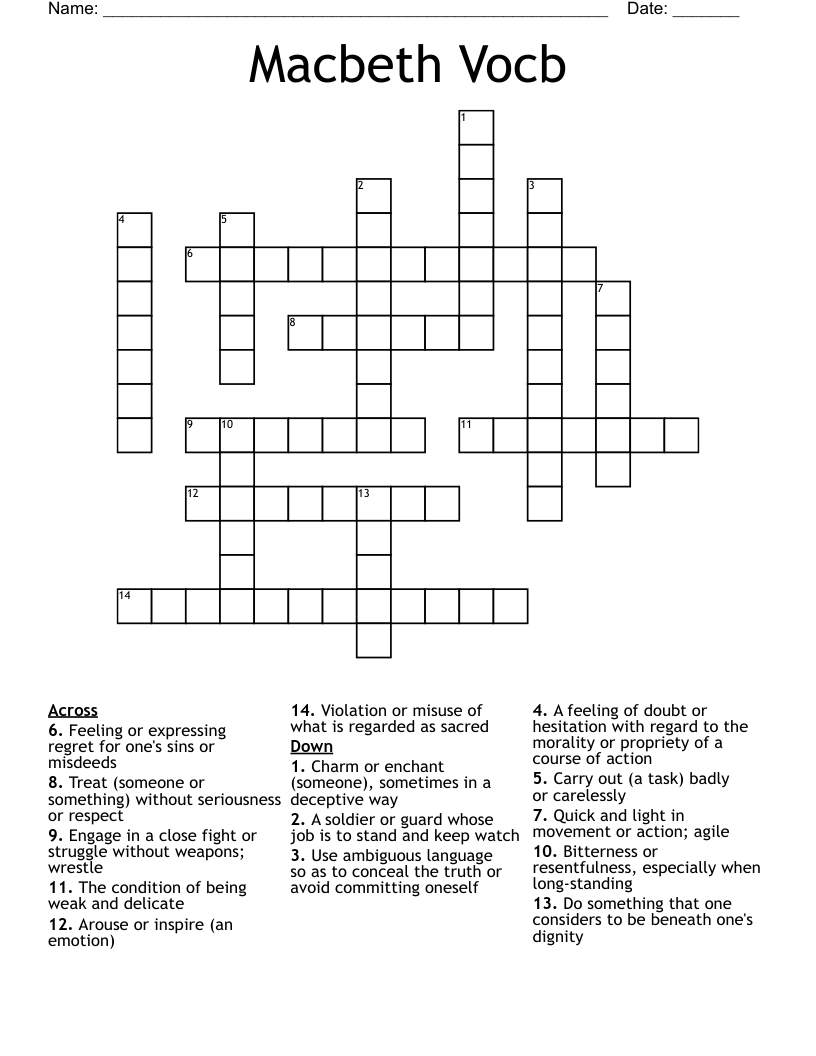 Macbeth Vocb Crossword