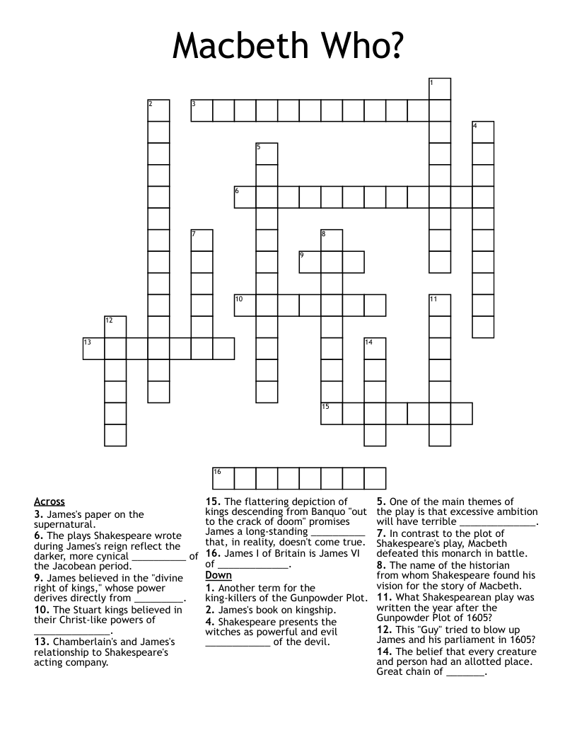 Macbeth Who? Crossword