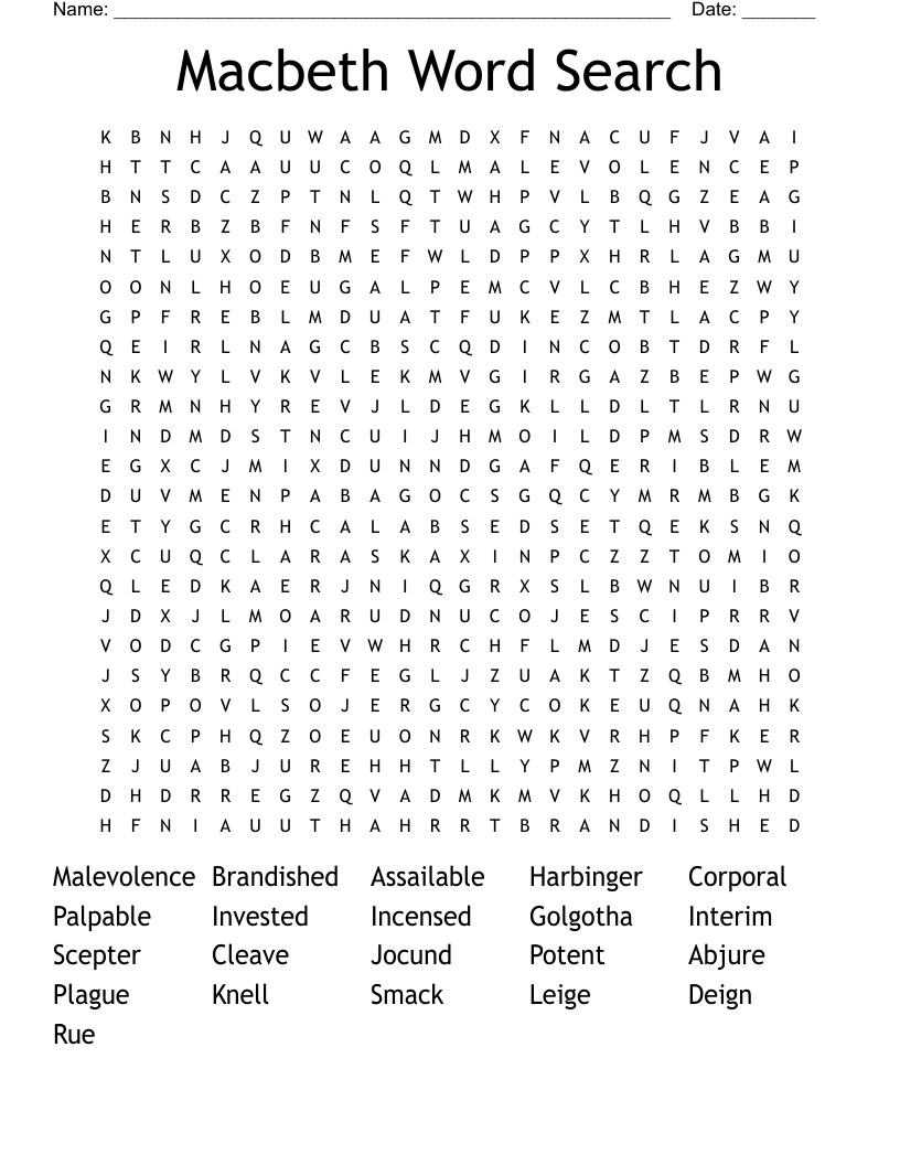 Macbeth Word Search