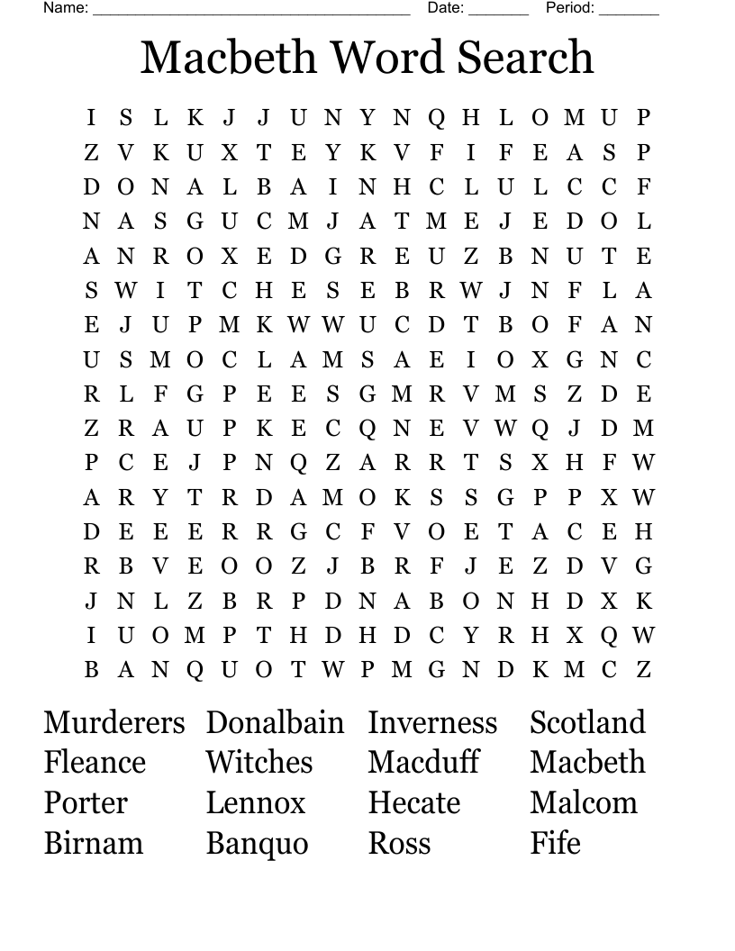 Macbeth Word Search