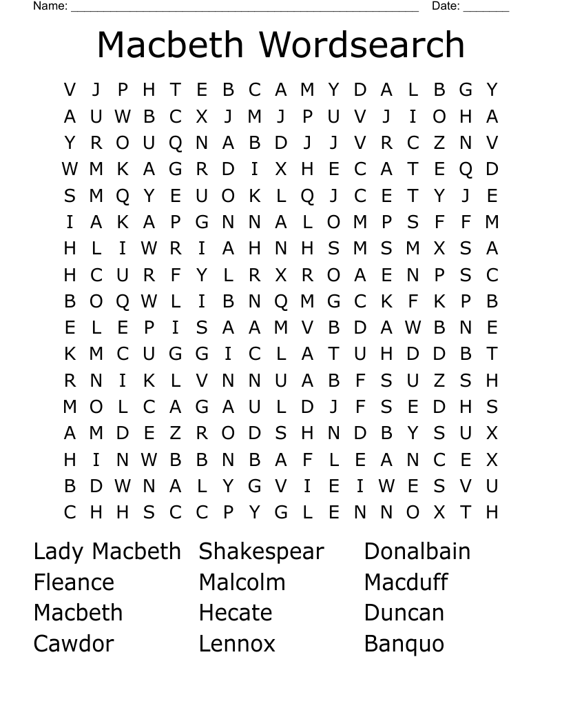 Macbeth Wordsearch