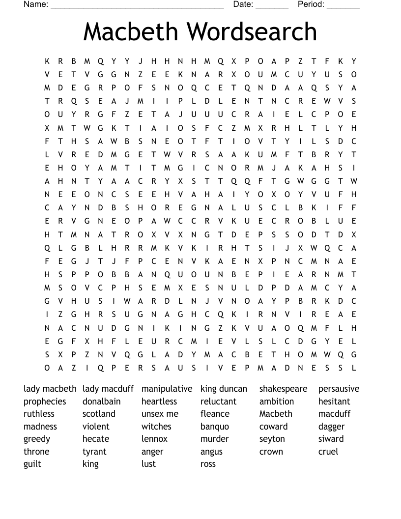 Macbeth Wordsearch
