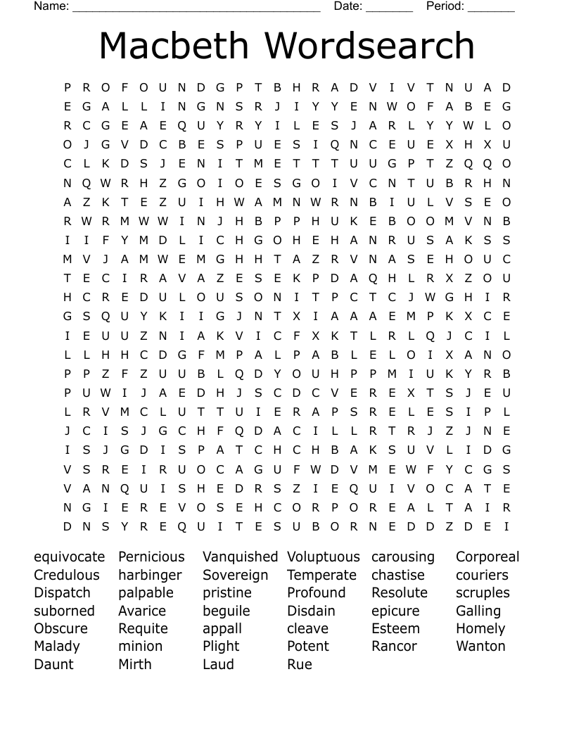 Macbeth Wordsearch