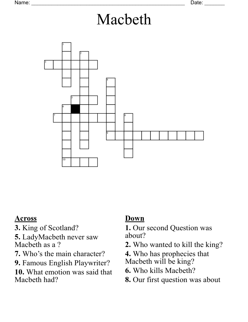Macbeth  Crossword