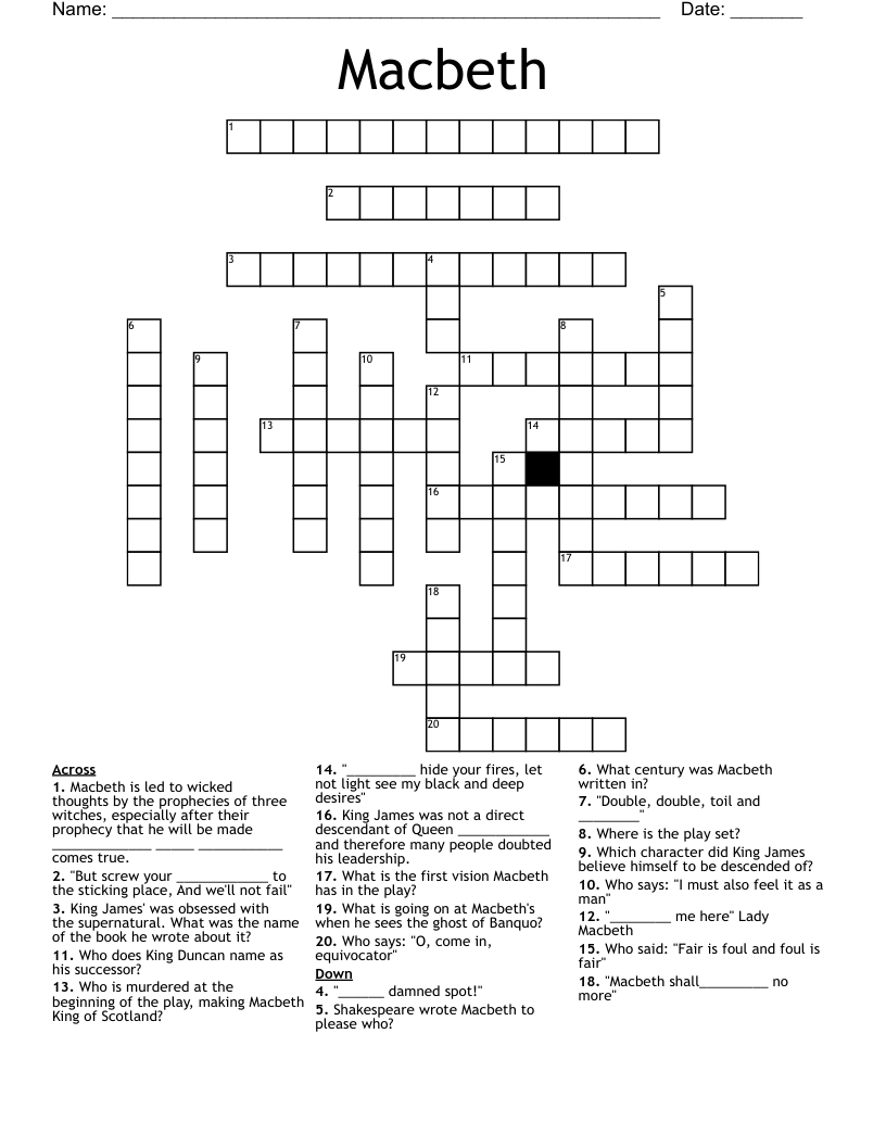 Macbeth  Crossword