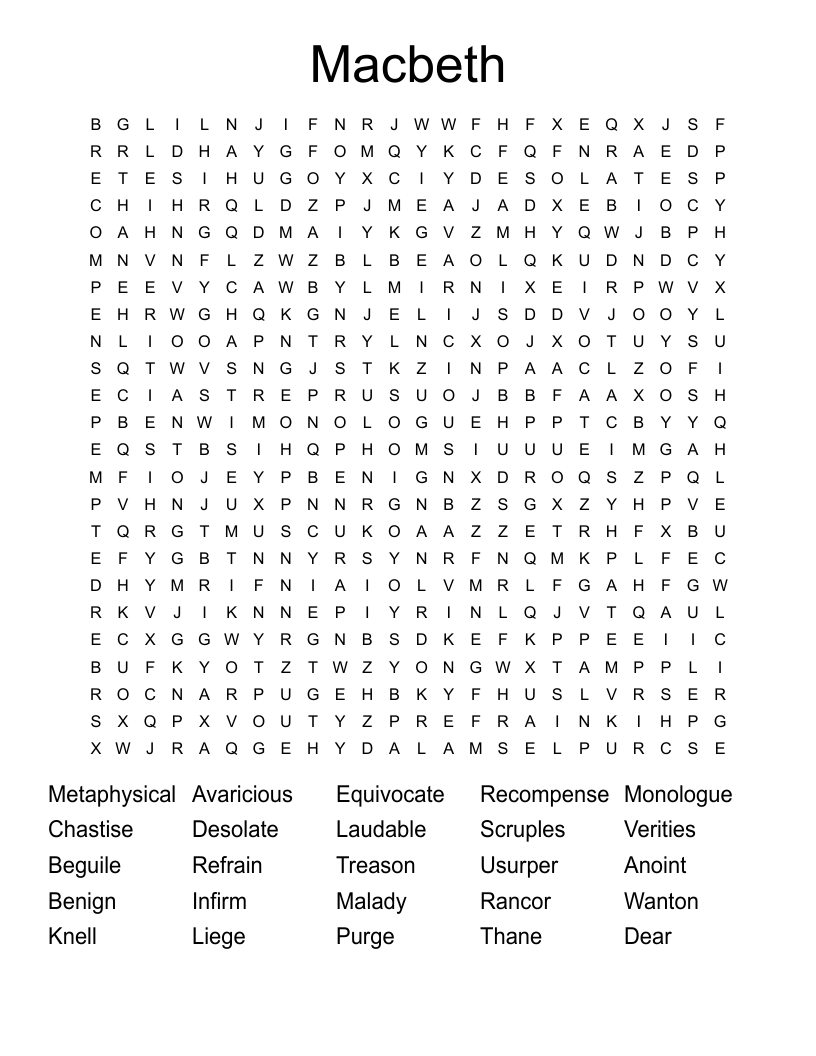 Macbeth  Word Search