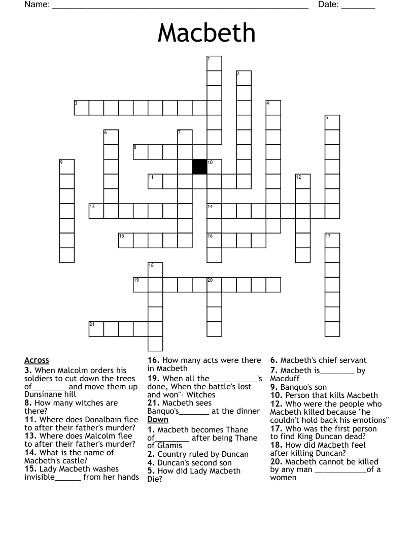 Macbeth  Crossword