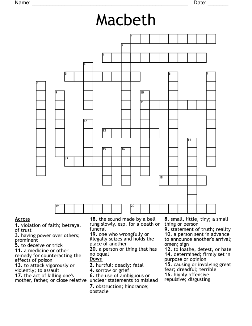 Macbeth  Crossword