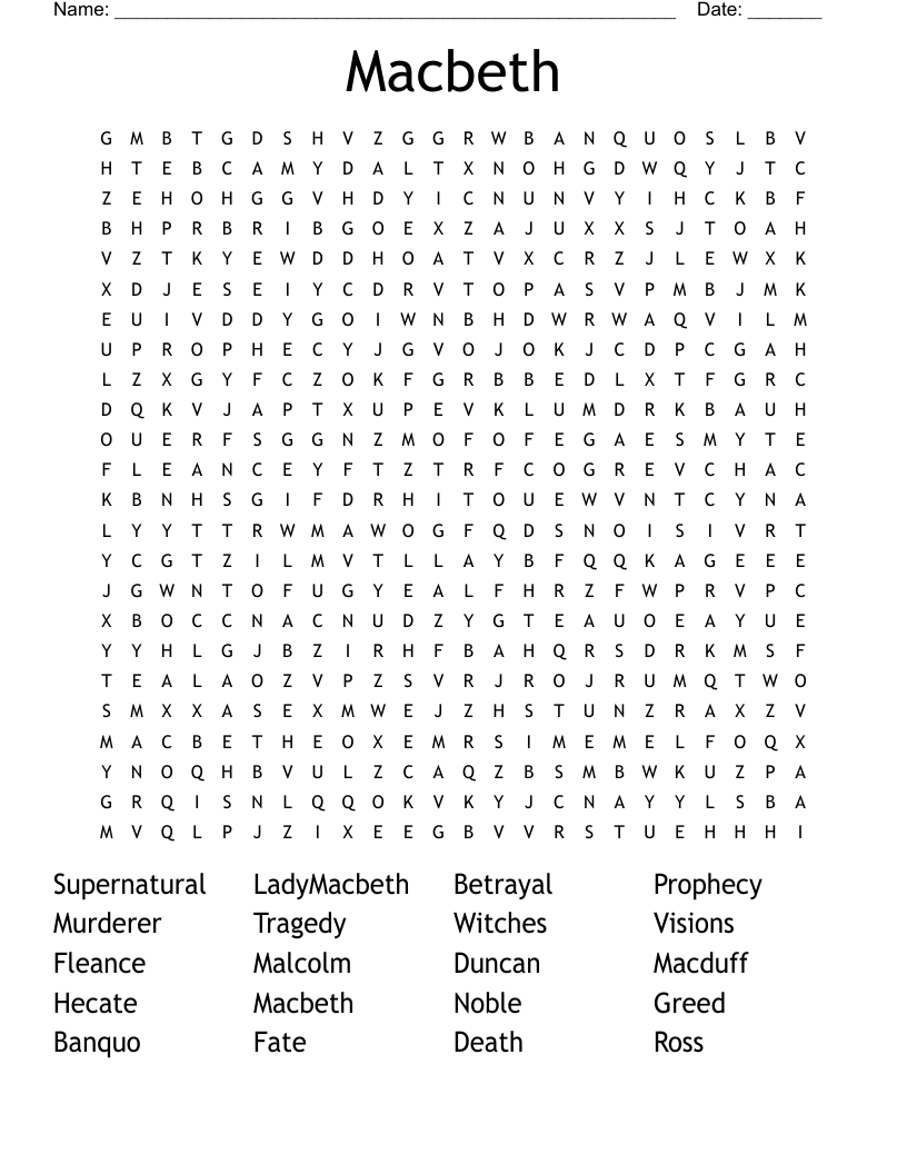 Macbeth  Word Search