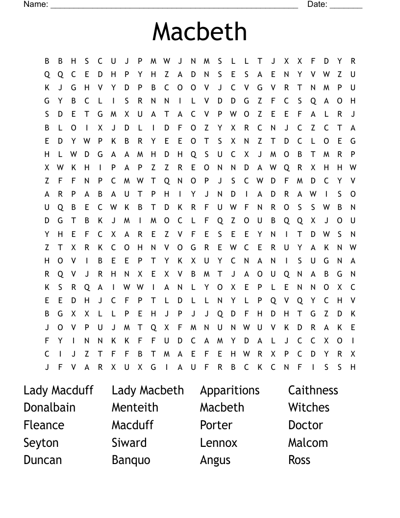 Macbeth  Word Search