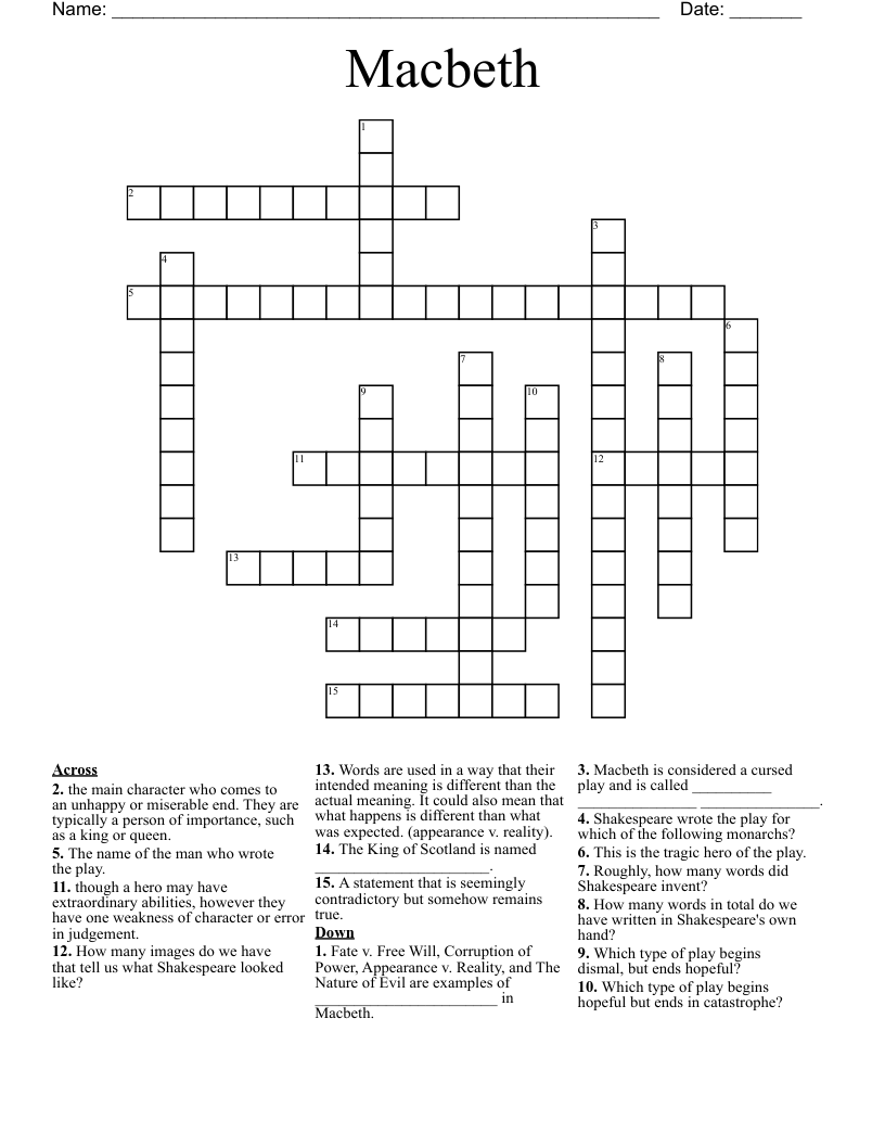 Macbeth  Crossword