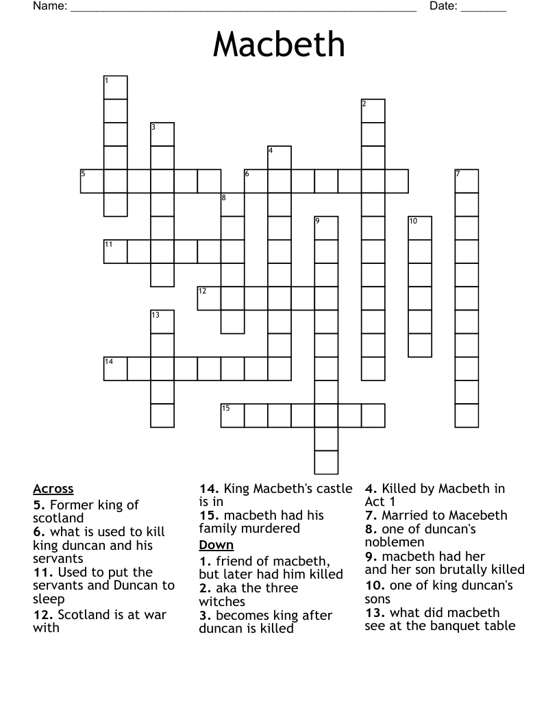 Macbeth  Crossword