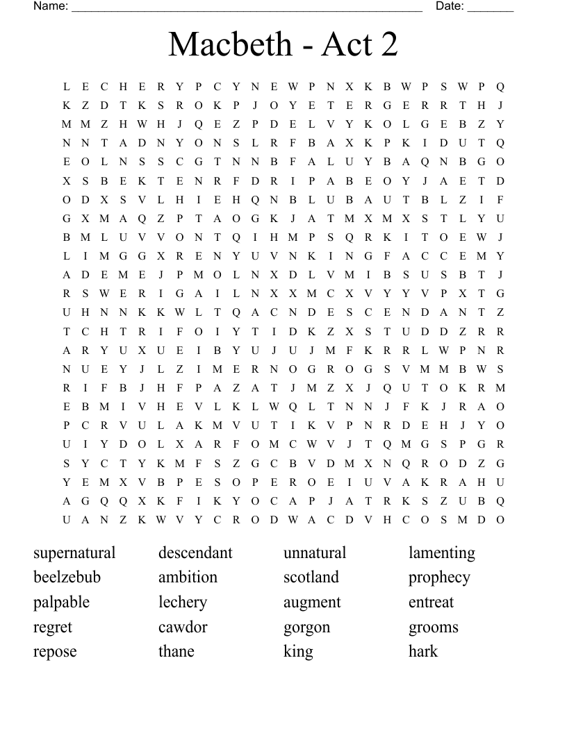 Macbeth - Act 2 Word Search