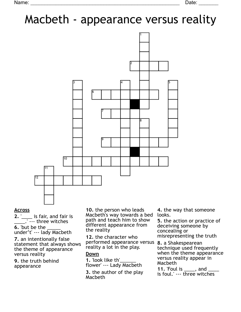 Macbeth - appearance versus reality Crossword