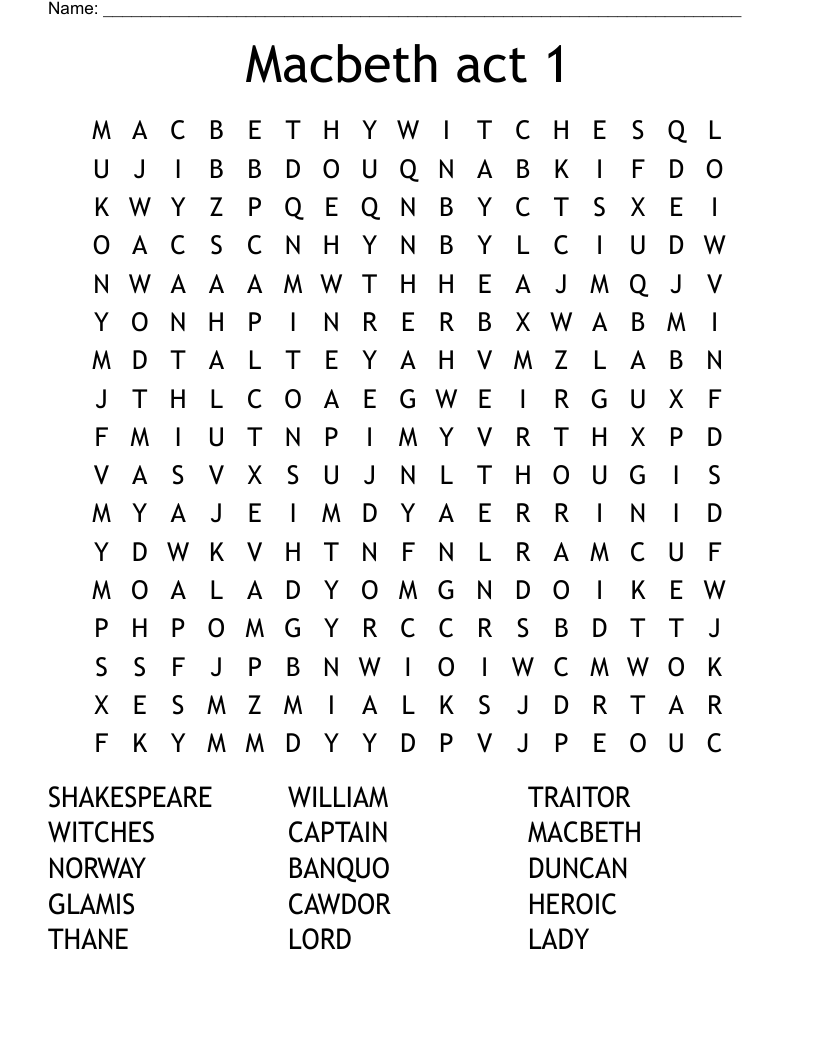 Macbeth act 1 Word Search