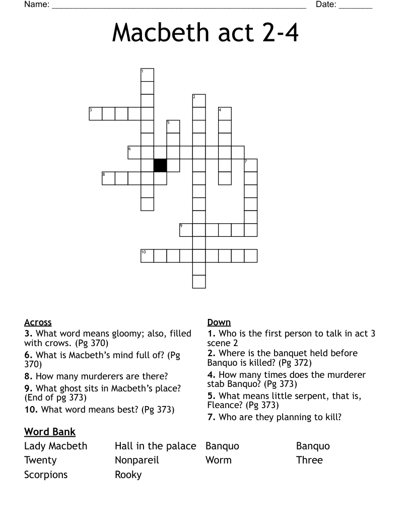 Macbeth act 2-4 Crossword