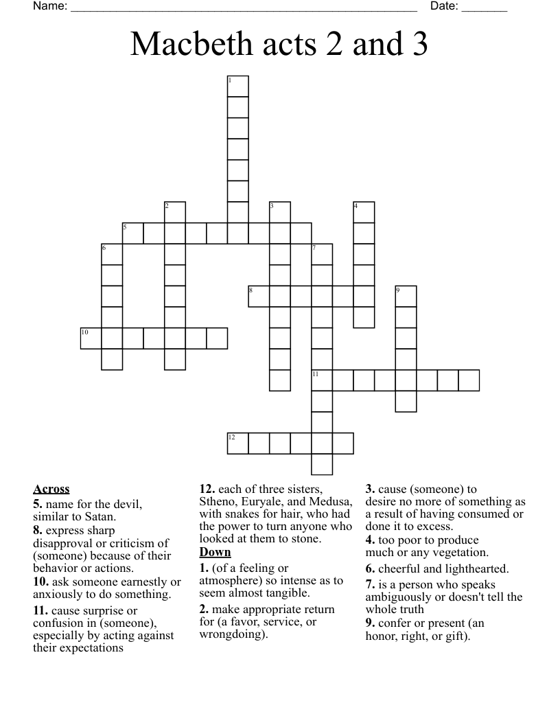 Macbeth acts 2 and 3 Crossword