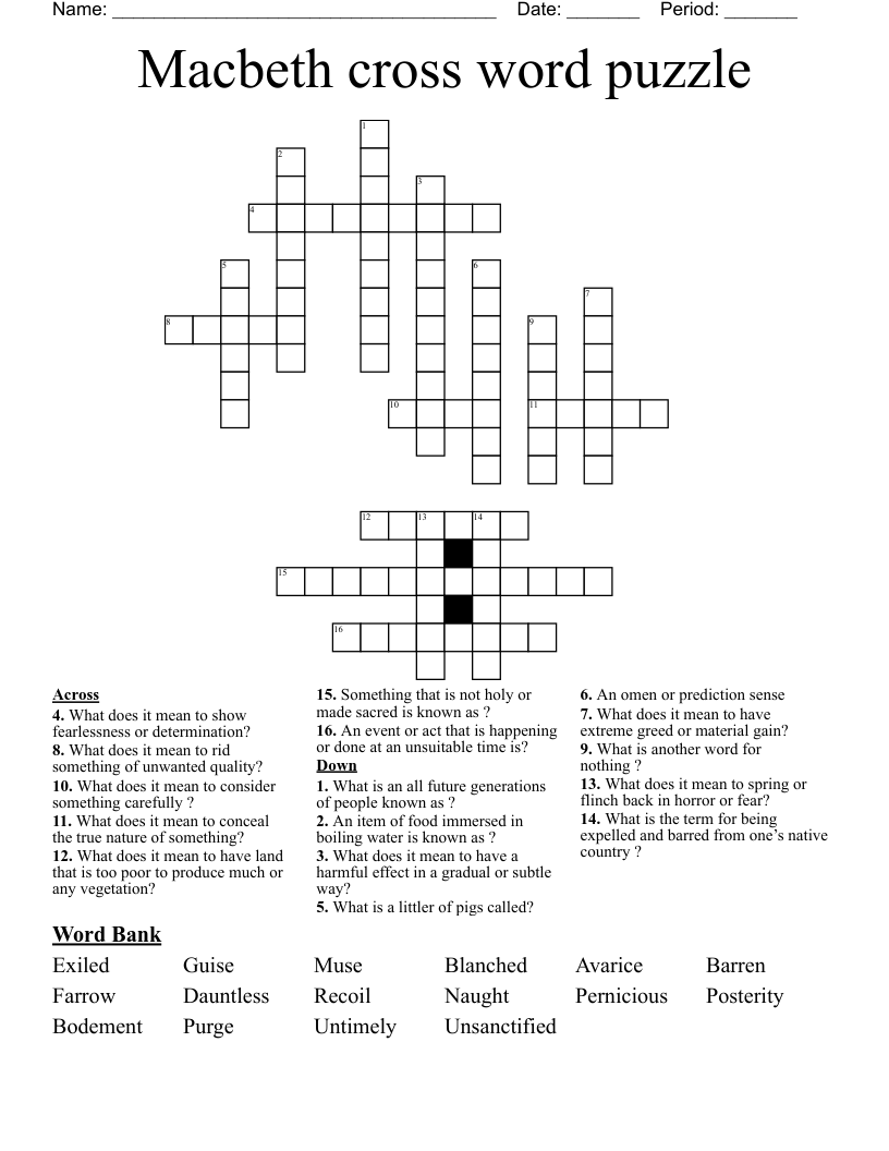 Macbeth cross word puzzle 