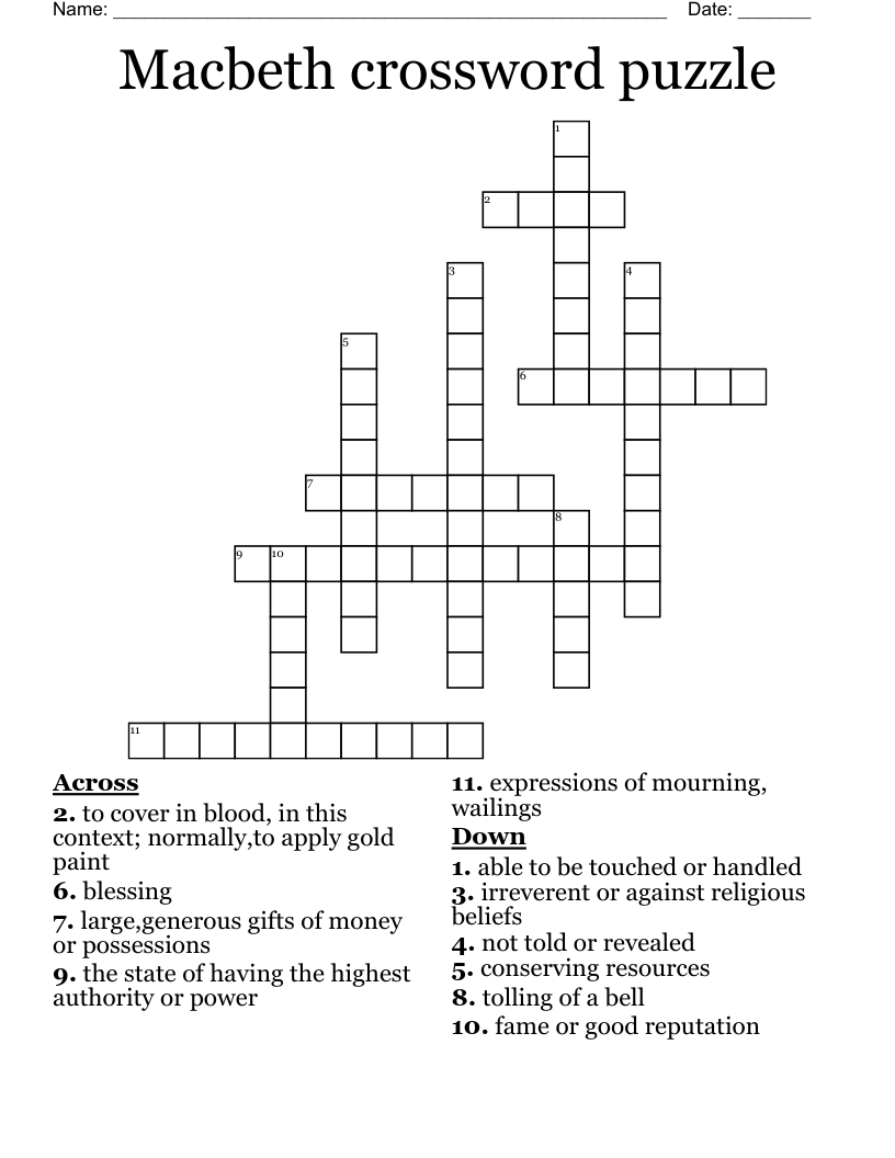 Macbeth crossword puzzle