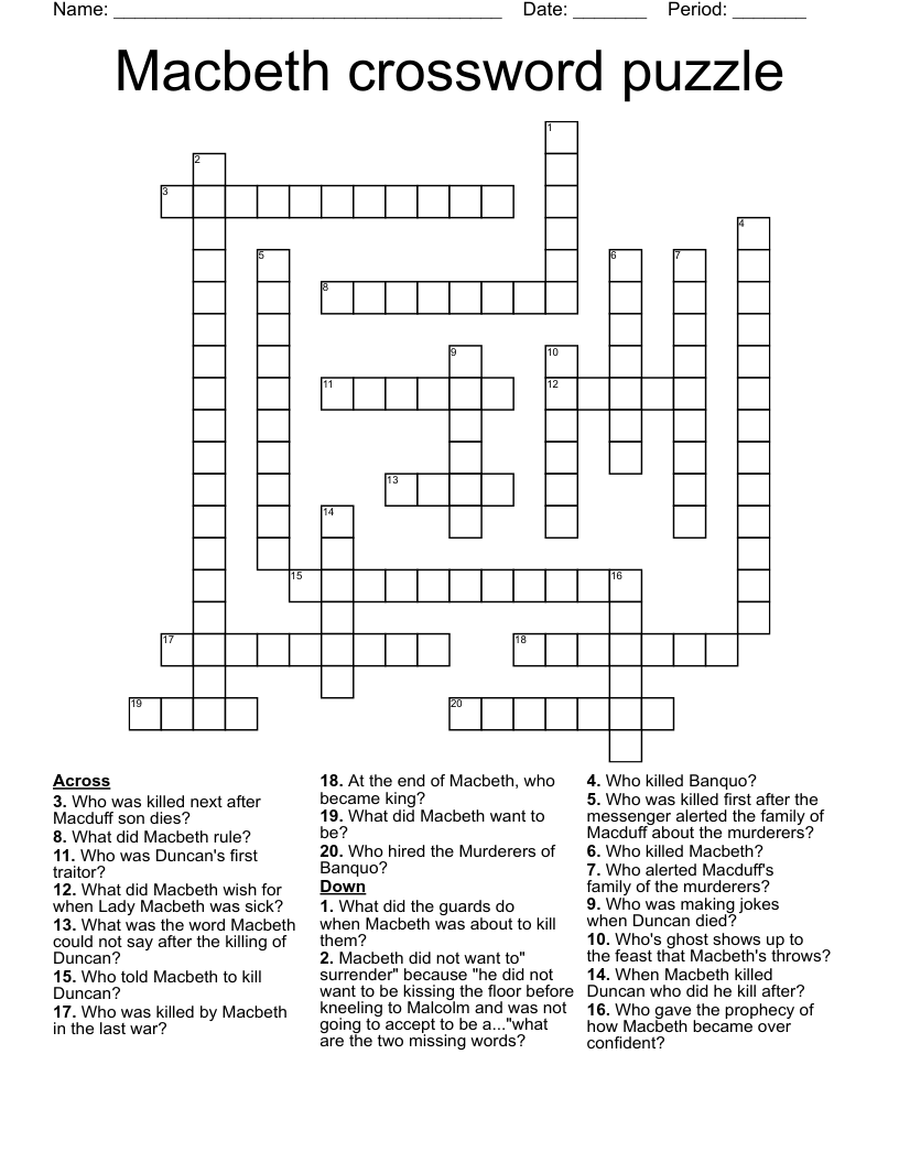 Macbeth crossword puzzle 