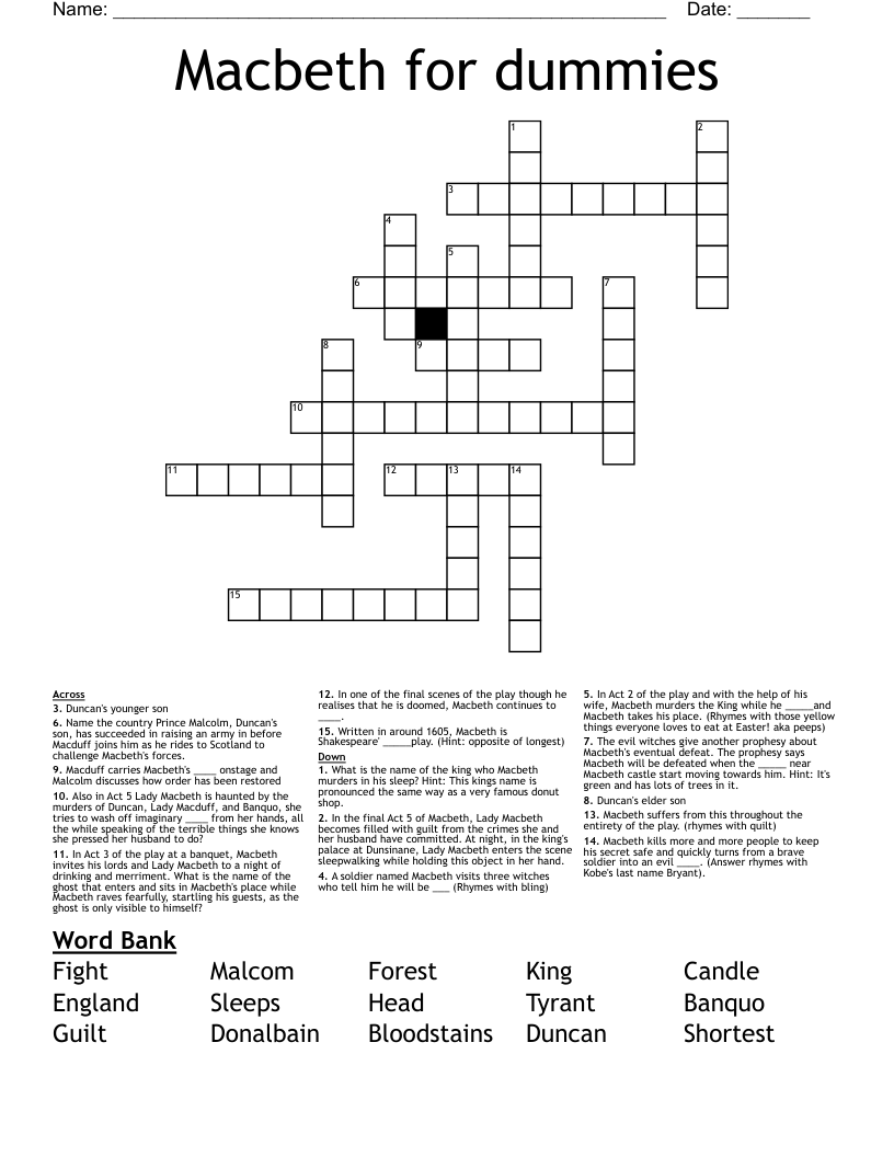 Macbeth for dummies  Crossword