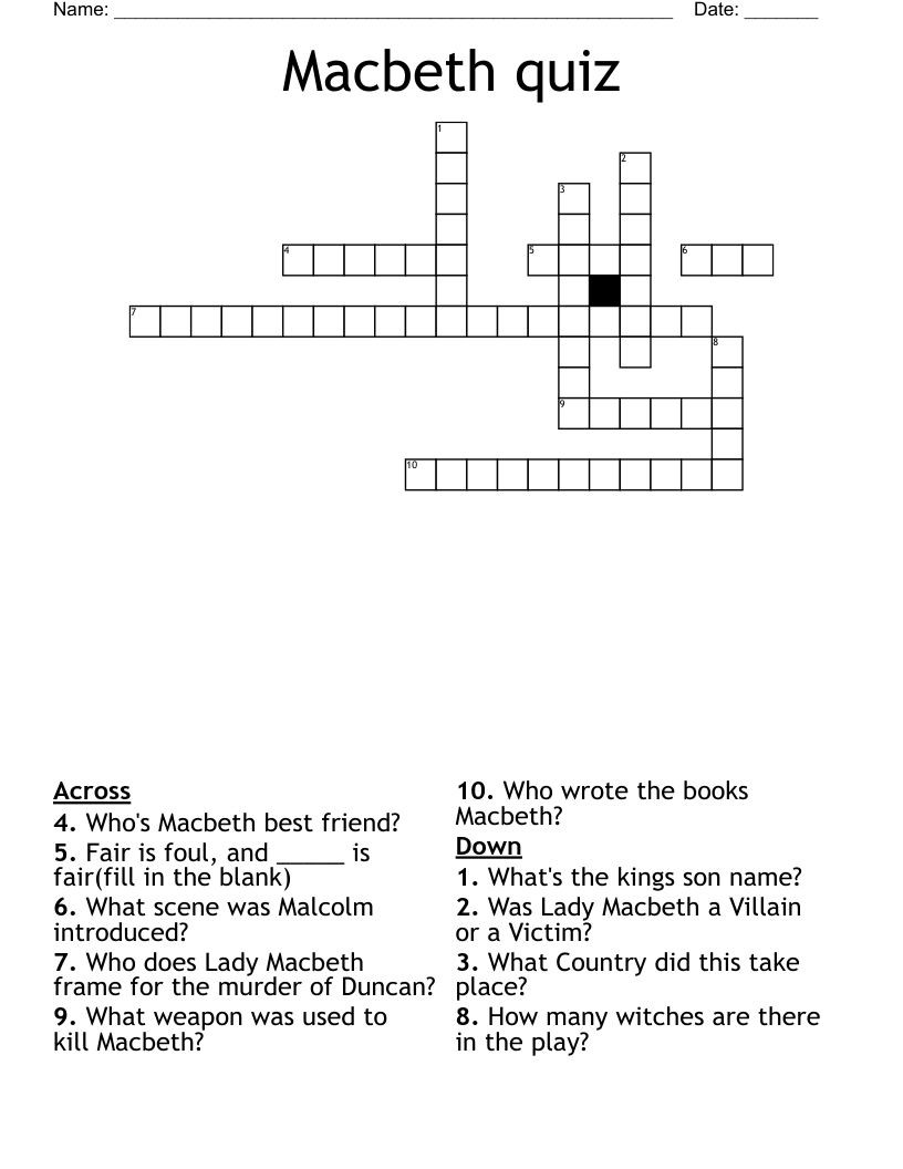 Macbeth quiz Crossword