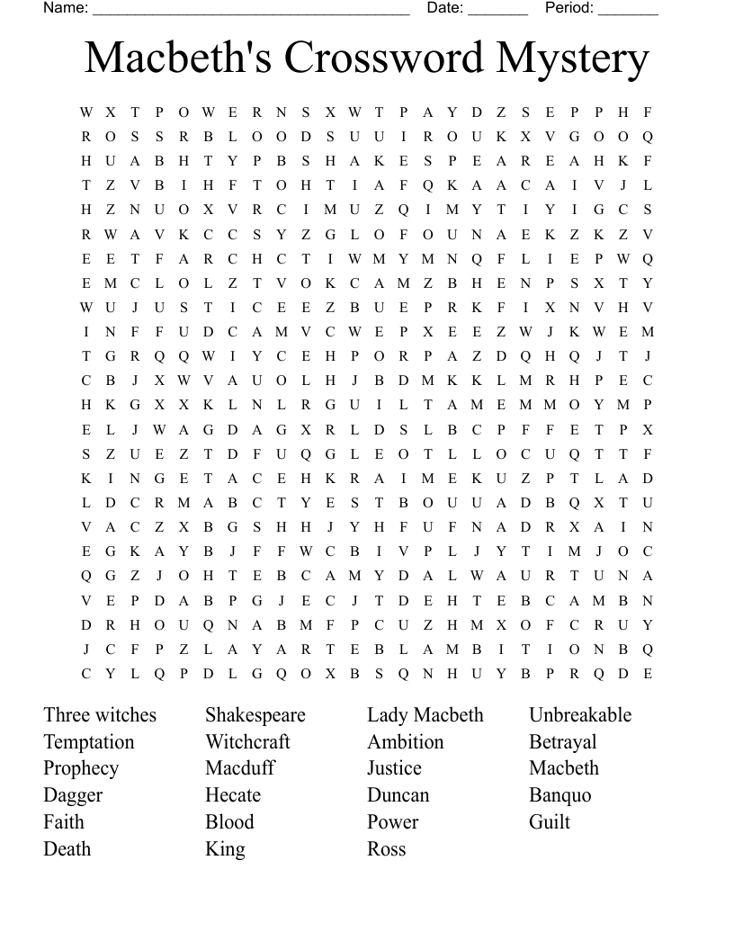 Macbeth's Crossword Mystery  Word Search
