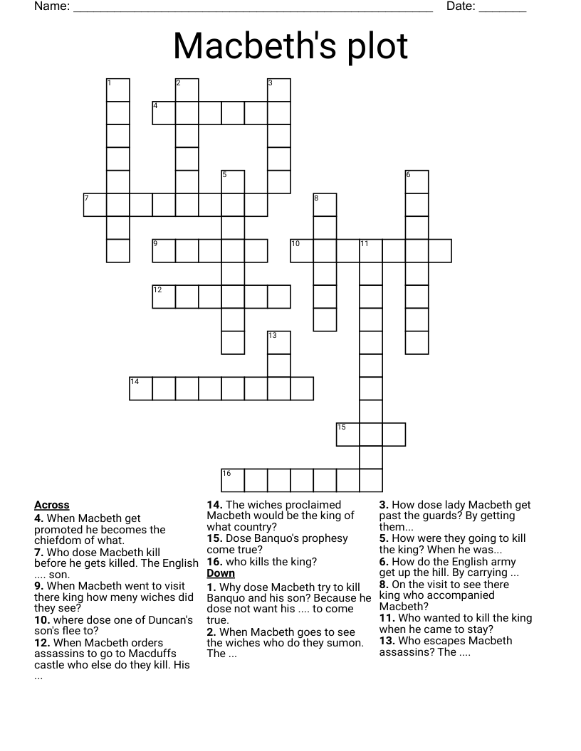 Macbeth's plot Crossword