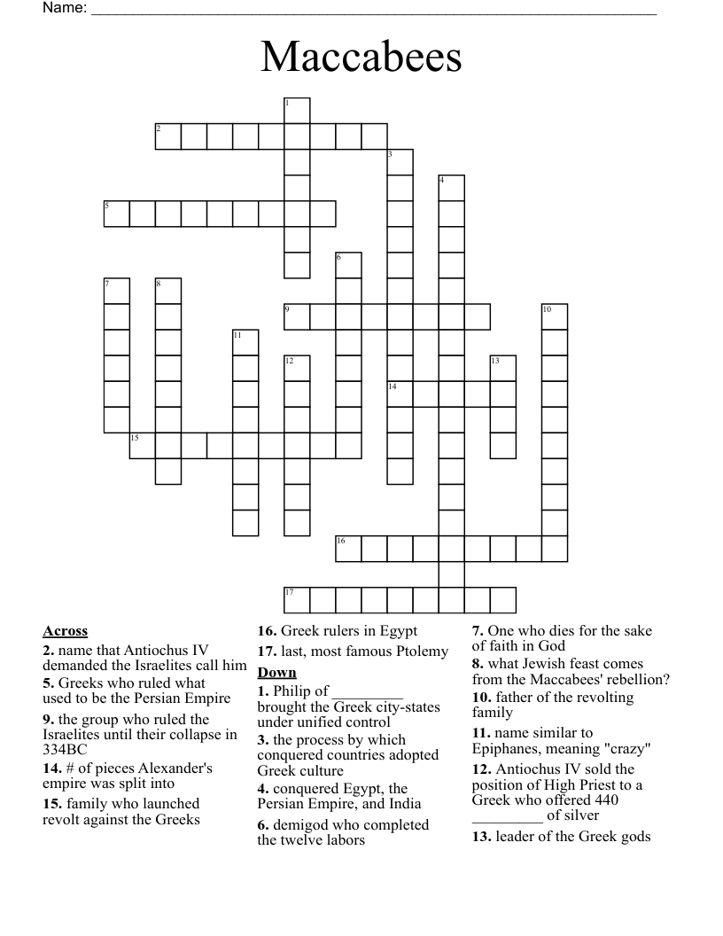 Maccabees Crossword