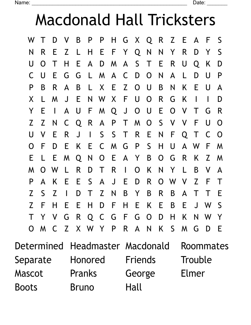 Macdonald Hall Tricksters Word Search