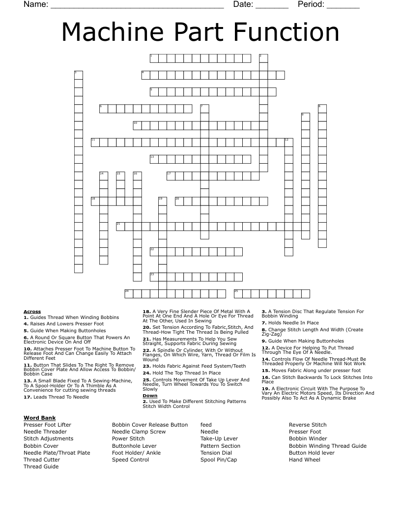 Machine Part Function  Crossword