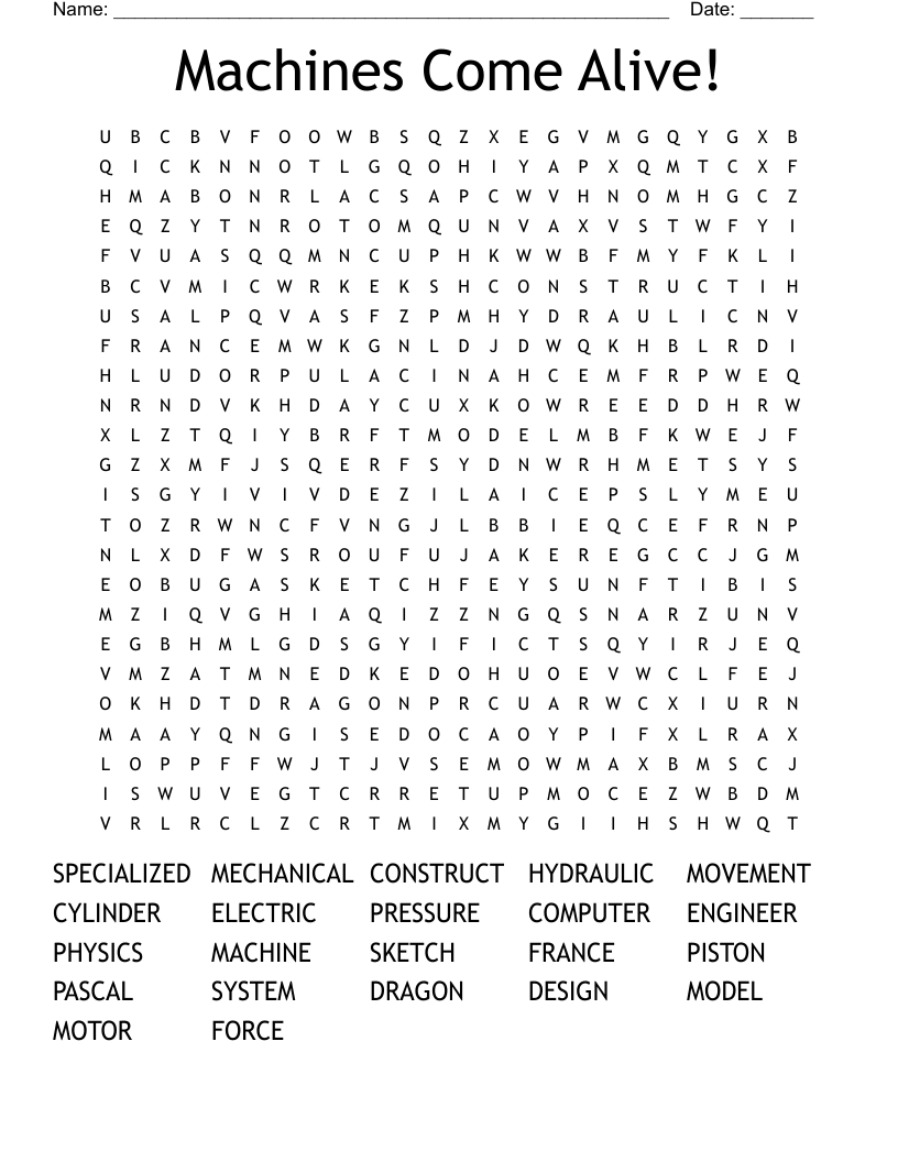 Machines Come Alive! Word Search