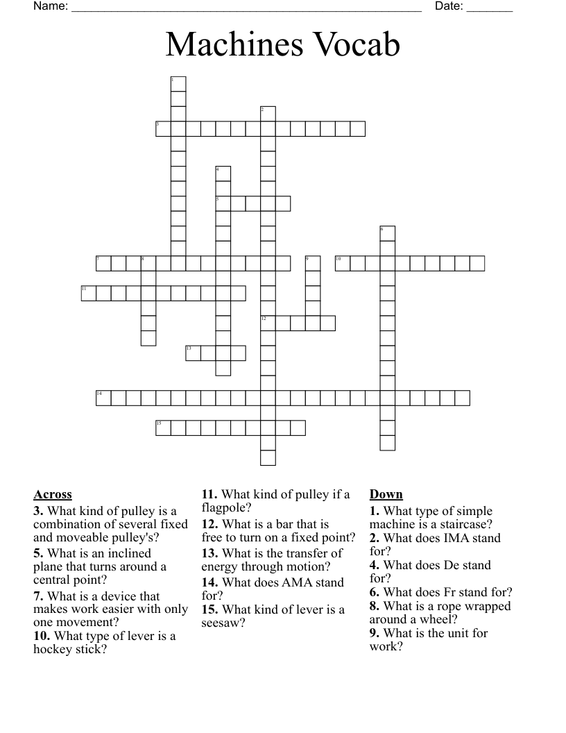 Machines Vocab Crossword