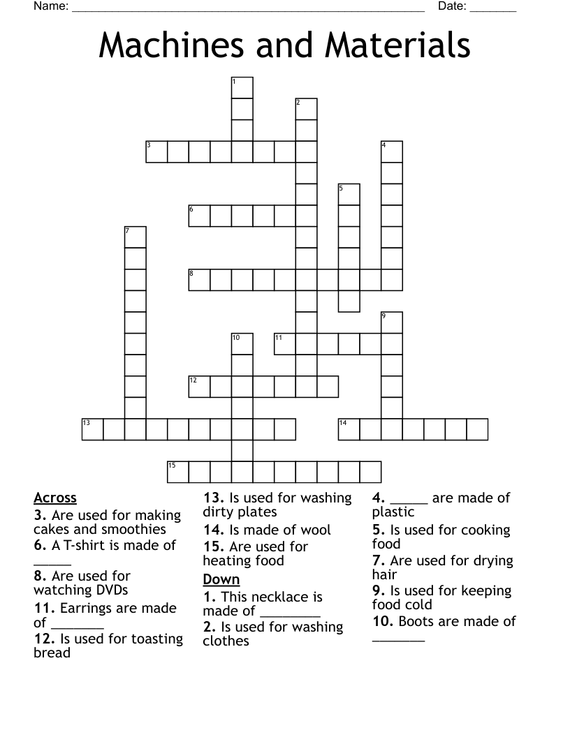 Machines and Materials Crossword